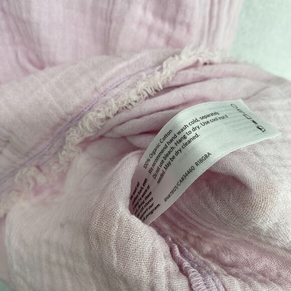 EILEEN FISHER Top XS Organic Cotton Crinkle Gauze Fringed 3/4 Sleeve Pink - Picture 8 of 12